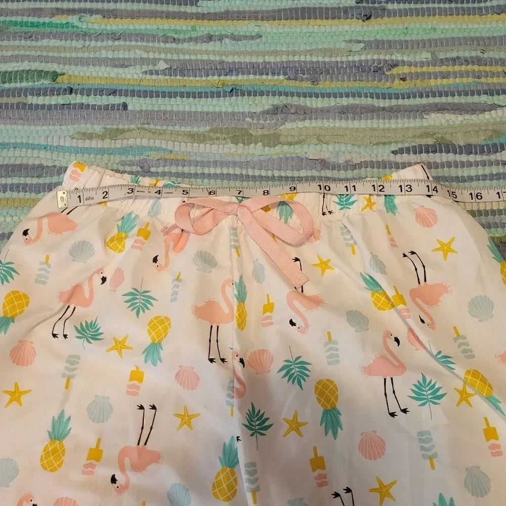 Bobbie Brooks Women's Sleep Pants White & Pink Flamingo's sz Med